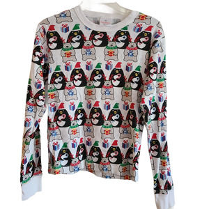 HANNA ANDERSSON Holiday Christmas Penguin Reindeer Long Sleeve PJ‎ Tee Size XS